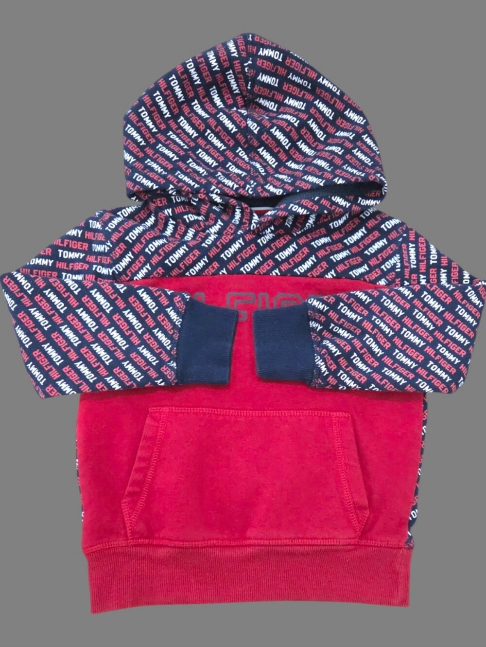 Tommy Hilfiger Boy's Colorblock All-over Logo Pattern Pull-over Hoodie